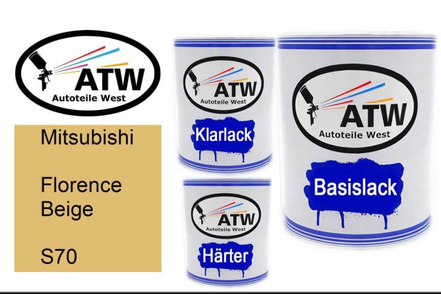 Mitsubishi, Florence Beige, S70: 1L Lackdose + 1L Klarlack + 500ml Härter - Set, von ATW Autoteile West.